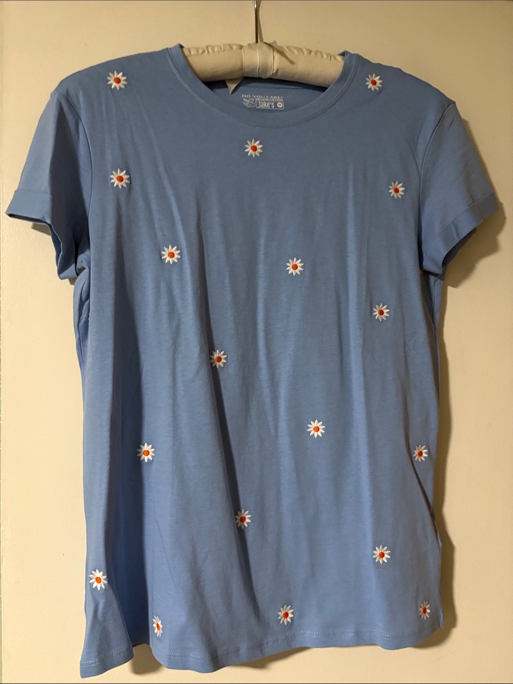 Jake’s Do You Care Organic Cotton Blue Daisy Embroidered Tee Medium